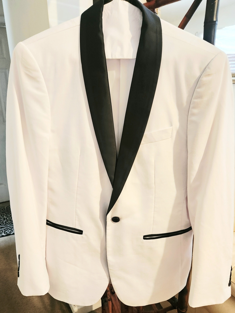 White Tuxedo Jacket with Black Satin Shawl Lapel
